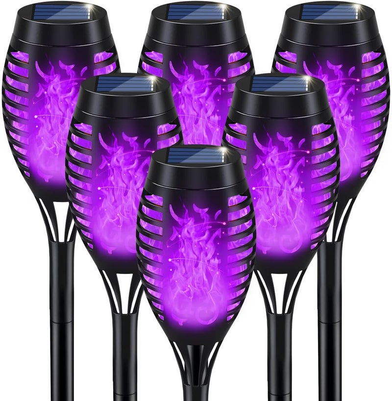 IkeeRuic Halloween Decorations Outdoor, Purple Halloween Solar Lights with Flickering Flame, Solar Torch Lights for Yard Decorations, Waterproof Outdoor Lighting for Garden Pathway Patio Outside Decor - Image 1